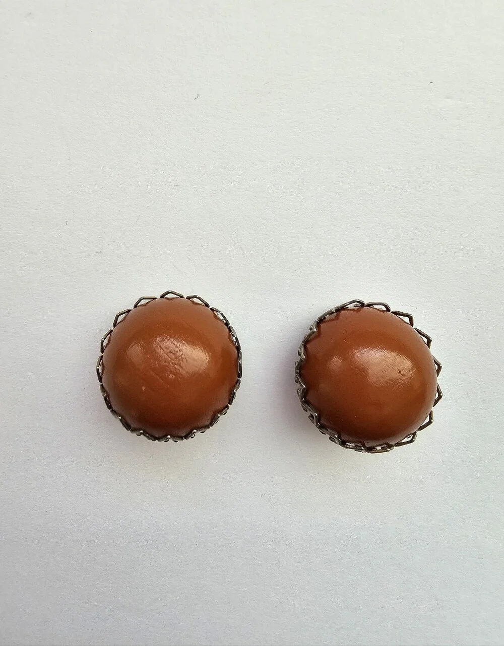 Vintage 1950s–1970s Large Dome Clip-On Earrings – Bold Orange-Brown Cabochons